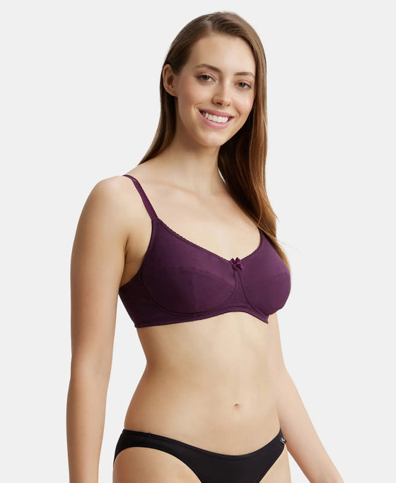 Wirefree Non Padded Super Combed Cotton Elastane Full Coverage Everyday Bra with Soft Adjustable Straps - Vintage Bordeaux-2