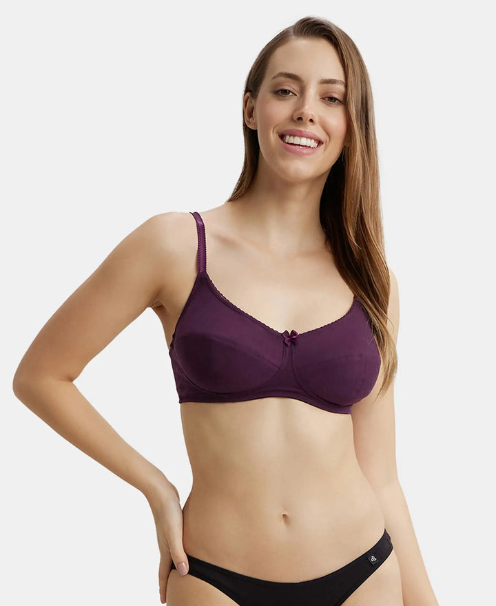 Wirefree Non Padded Super Combed Cotton Elastane Full Coverage Everyday Bra with Soft Adjustable Straps - Vintage Bordeaux-5