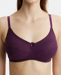 Wirefree Non Padded Super Combed Cotton Elastane Full Coverage Everyday Bra with Soft Adjustable Straps - Vintage Bordeaux-7