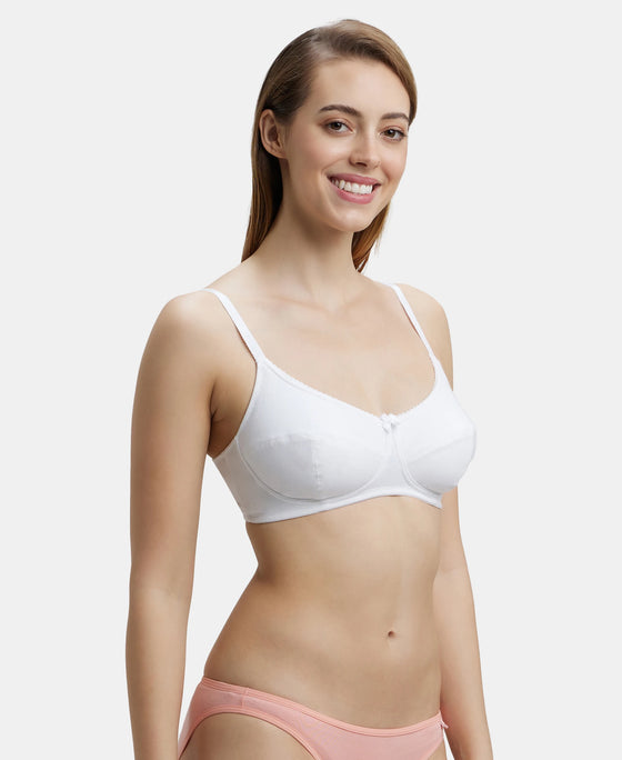 Wirefree Non Padded Super Combed Cotton Elastane Full Coverage Everyday Bra with Soft Adjustable Straps - White-2