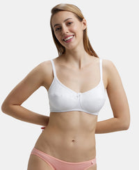 Wirefree Non Padded Super Combed Cotton Elastane Full Coverage Everyday Bra with Soft Adjustable Straps - White-5