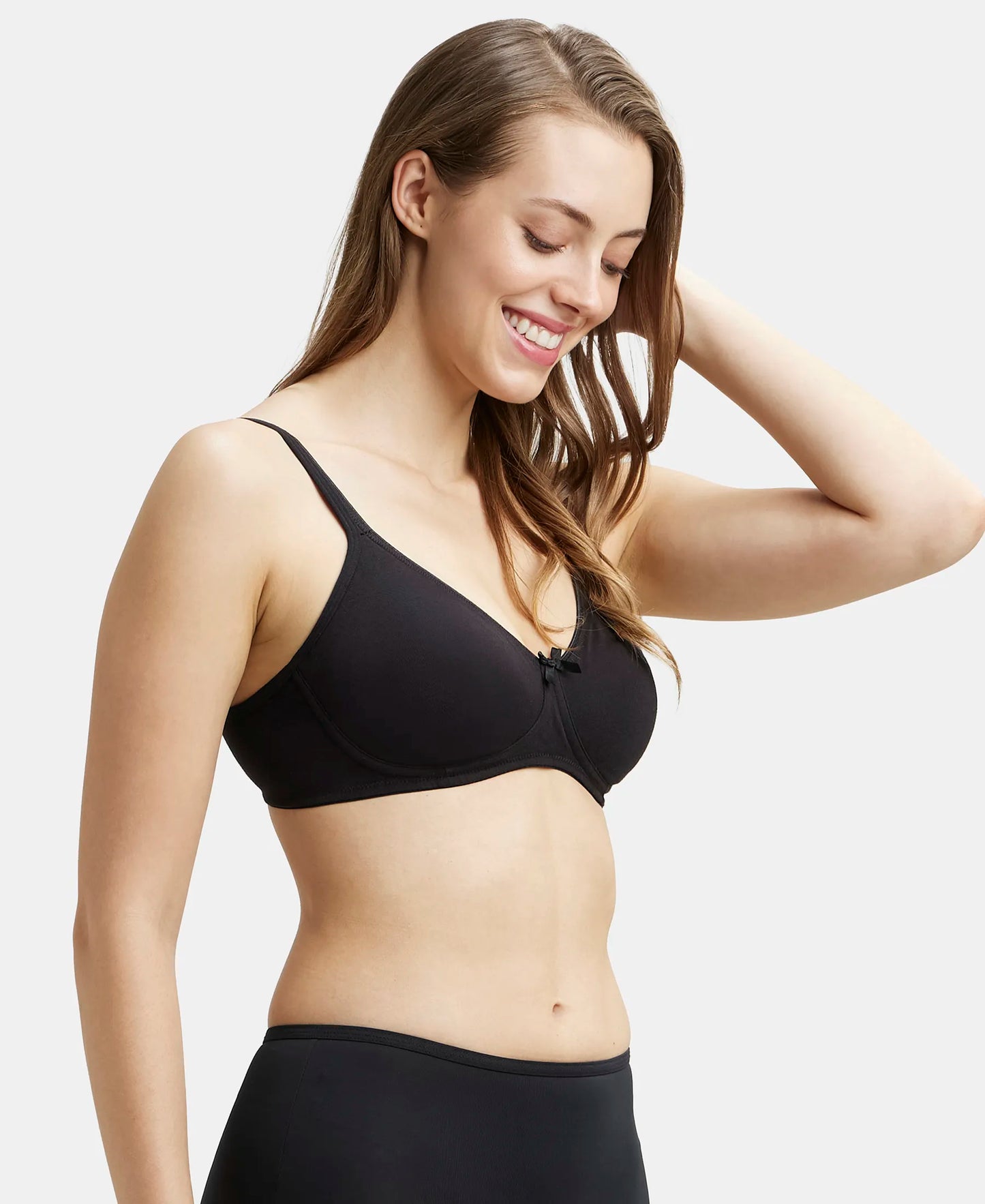 Wirefree Non Padded Super Combed Cotton Elastane Medium Coverage Everyday Bra with Concealed Shaper Panel - Black-2