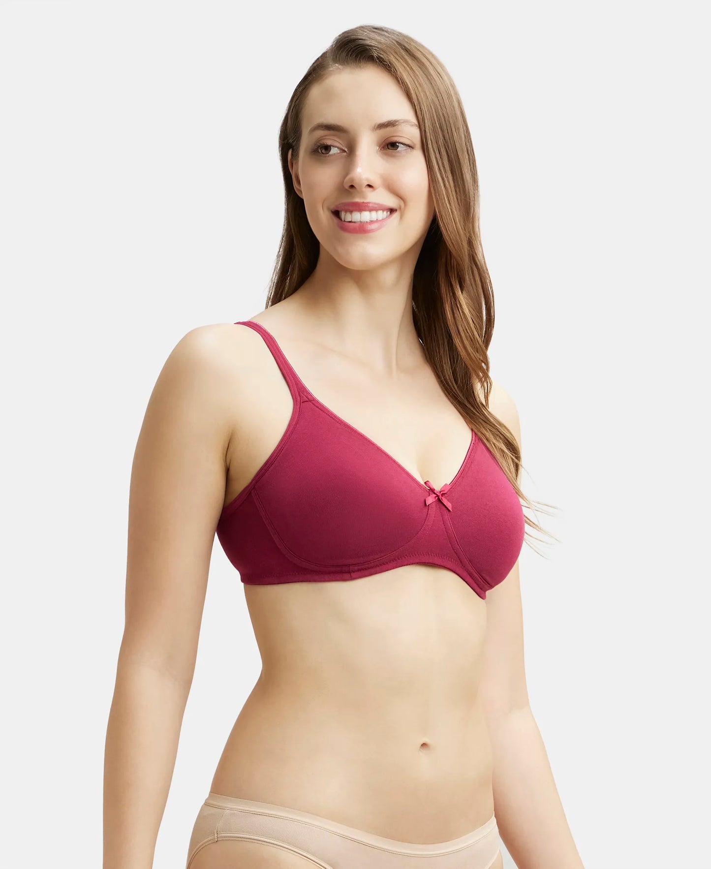 Wirefree Non Padded Super Combed Cotton Elastane Medium Coverage Everyday Bra with Concealed Shaper Panel - Beet Red-2