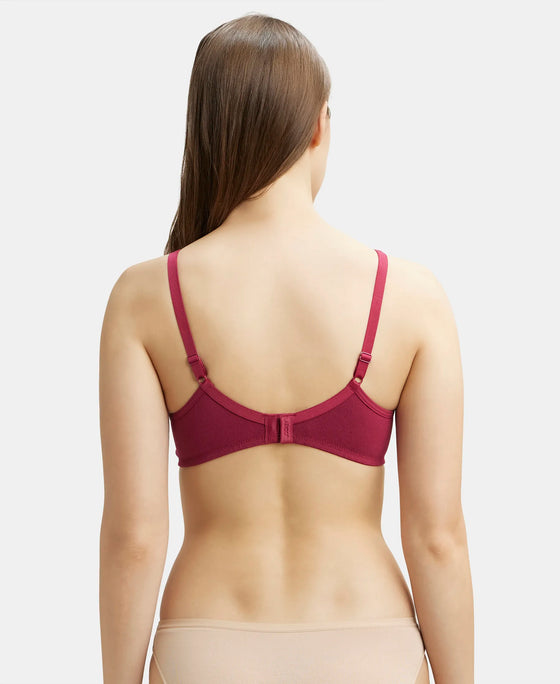 Wirefree Non Padded Super Combed Cotton Elastane Medium Coverage Everyday Bra with Concealed Shaper Panel - Beet Red-3