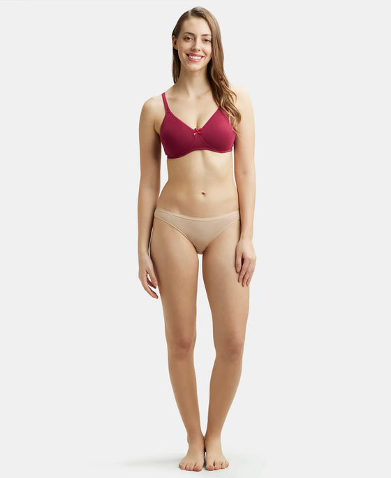 Wirefree Non Padded Super Combed Cotton Elastane Medium Coverage Everyday Bra with Concealed Shaper Panel - Beet Red-4