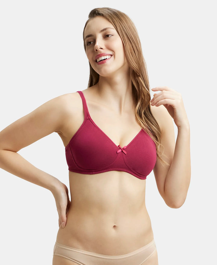 Wirefree Non Padded Super Combed Cotton Elastane Medium Coverage Everyday Bra with Concealed Shaper Panel - Beet Red-5