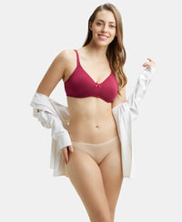 Wirefree Non Padded Super Combed Cotton Elastane Medium Coverage Everyday Bra with Concealed Shaper Panel - Beet Red-6