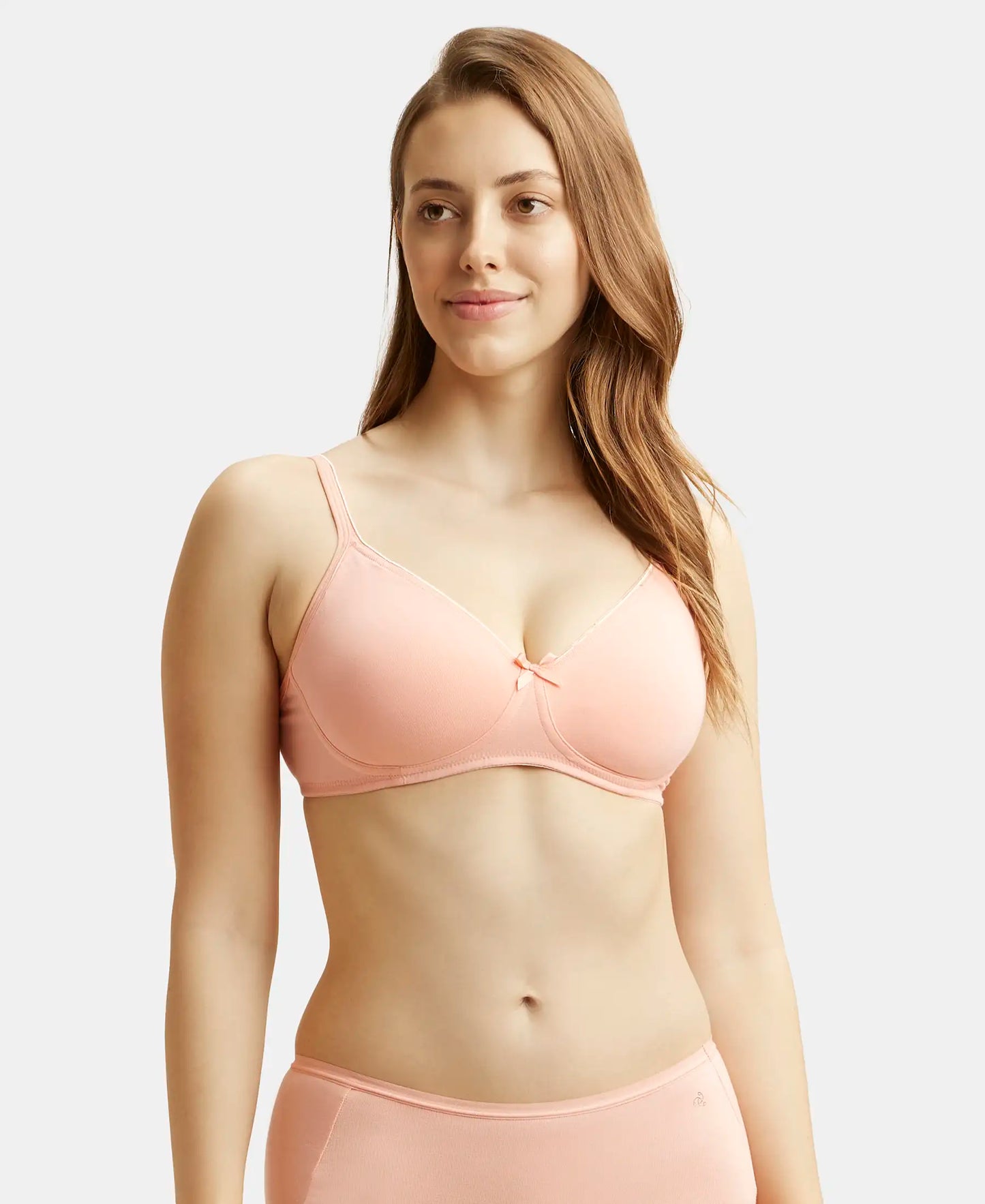 Wirefree Non Padded Super Combed Cotton Elastane Medium Coverage Everyday Bra with Concealed Shaper Panel - Candlelight Peach-1