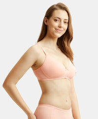 Wirefree Non Padded Super Combed Cotton Elastane Medium Coverage Everyday Bra with Concealed Shaper Panel - Candlelight Peach-2
