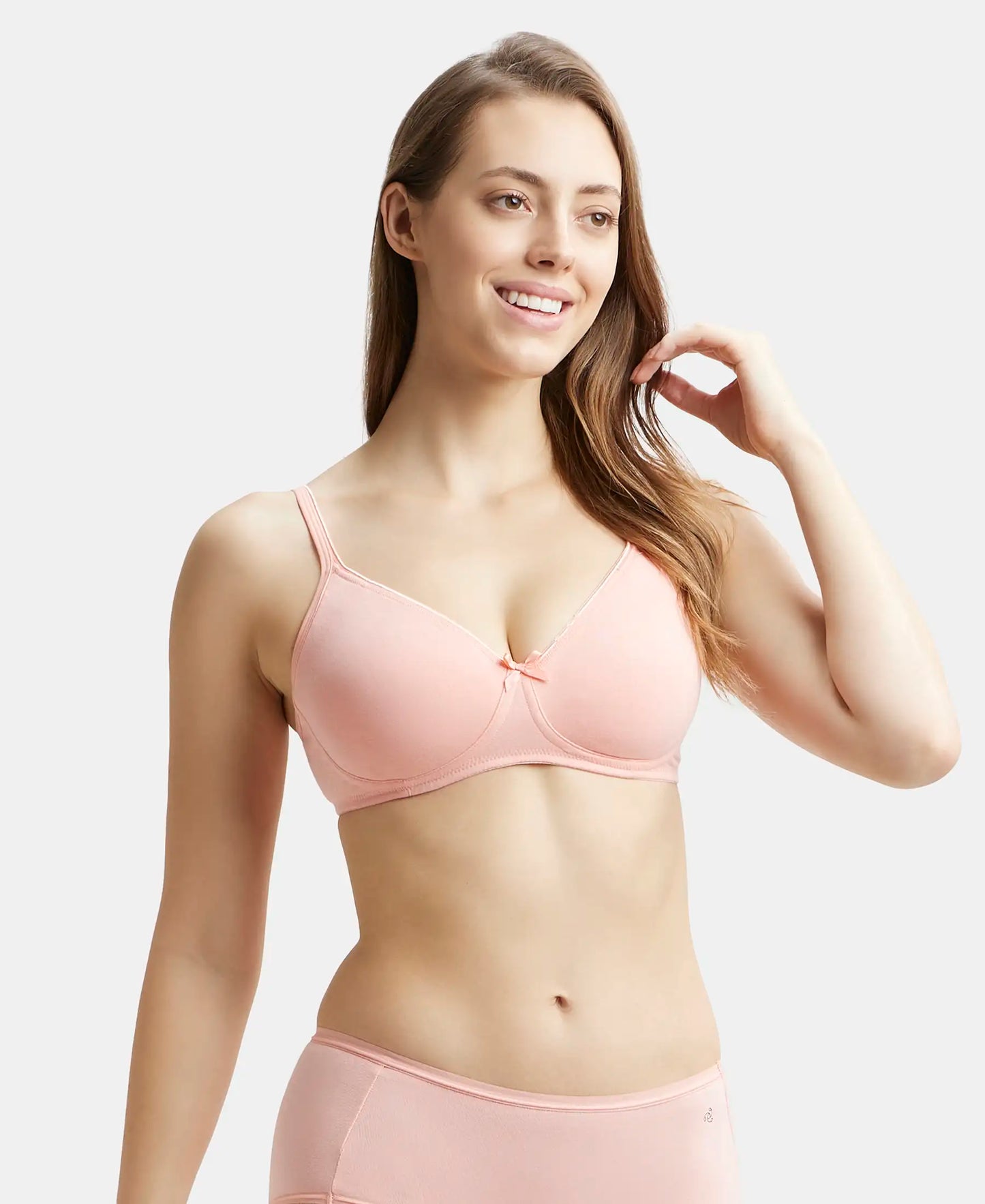 Wirefree Non Padded Super Combed Cotton Elastane Medium Coverage Everyday Bra with Concealed Shaper Panel - Candlelight Peach-5