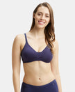 Wirefree Non Padded Super Combed Cotton Elastane Medium Coverage Everyday Bra with Concealed Shaper Panel - Classic Navy-1