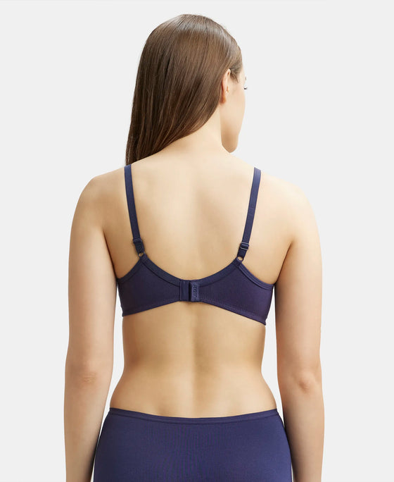 Wirefree Non Padded Super Combed Cotton Elastane Medium Coverage Everyday Bra with Concealed Shaper Panel - Classic Navy-3