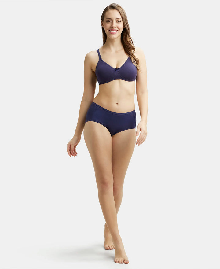Wirefree Non Padded Super Combed Cotton Elastane Medium Coverage Everyday Bra with Concealed Shaper Panel - Classic Navy-4