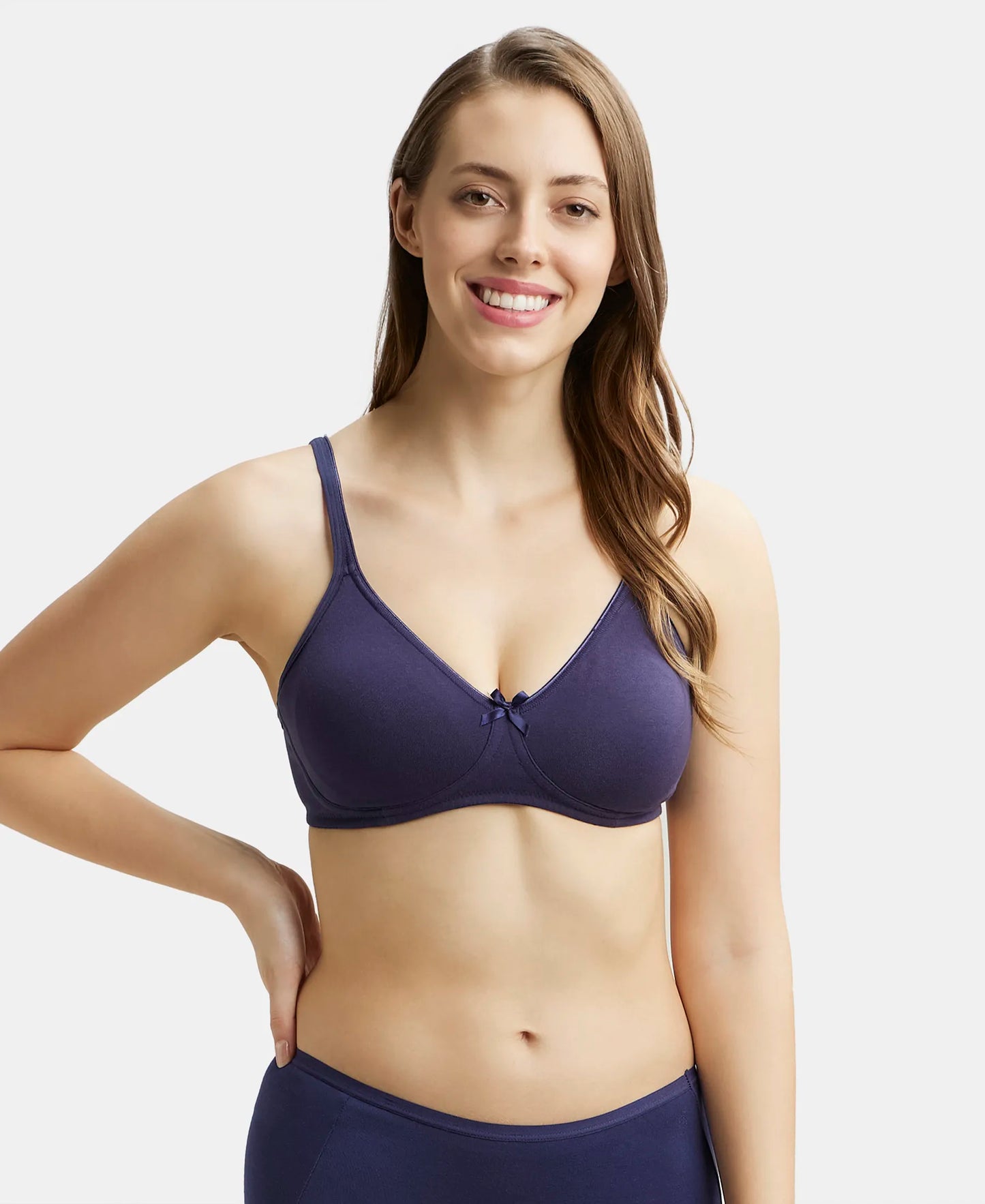 Wirefree Non Padded Super Combed Cotton Elastane Medium Coverage Everyday Bra with Concealed Shaper Panel - Classic Navy-5