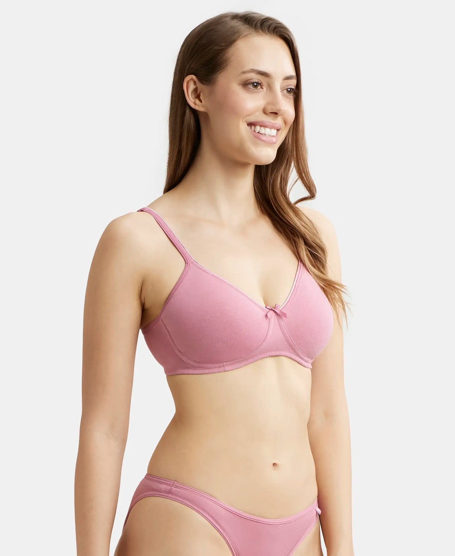 Wirefree Non Padded Super Combed Cotton Elastane Medium Coverage Everyday Bra with Concealed Shaper Panel - Heather Rose-2
