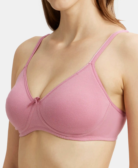 Wirefree Non Padded Super Combed Cotton Elastane Medium Coverage Everyday Bra with Concealed Shaper Panel - Heather Rose-6