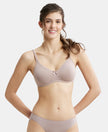 Wirefree Non Padded Super Combed Cotton Elastane Medium Coverage Everyday Bra with Concealed Shaper Panel - Mocha-1