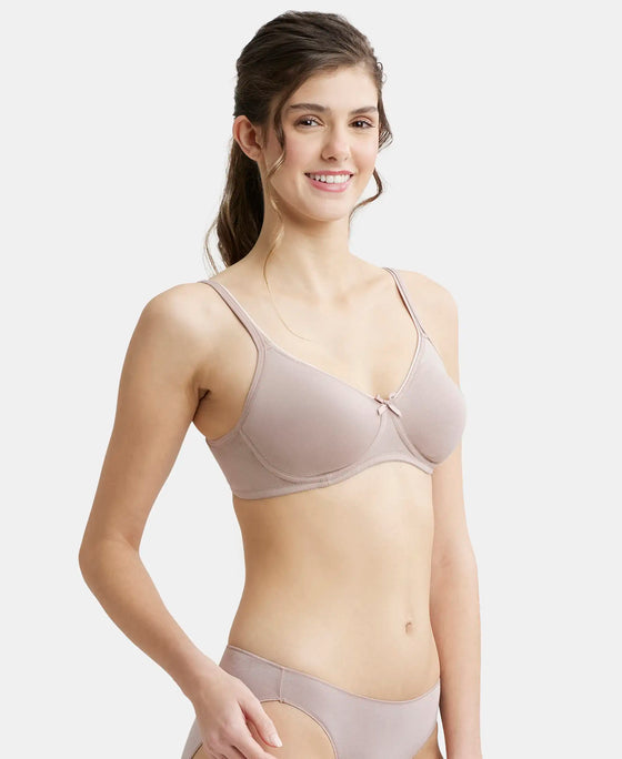 Wirefree Non Padded Super Combed Cotton Elastane Medium Coverage Everyday Bra with Concealed Shaper Panel - Mocha-2
