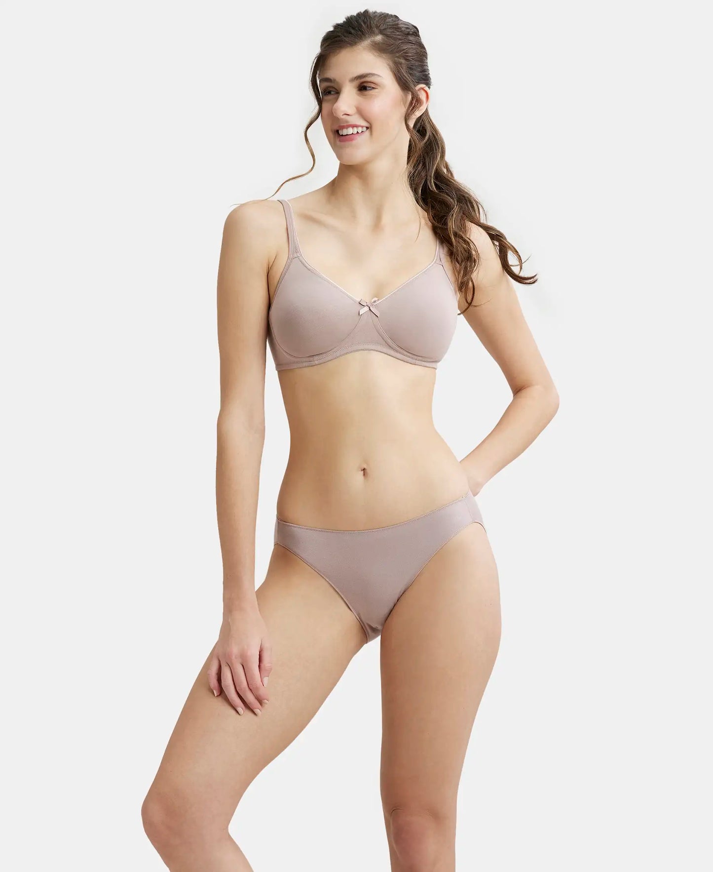 Wirefree Non Padded Super Combed Cotton Elastane Medium Coverage Everyday Bra with Concealed Shaper Panel - Mocha-6