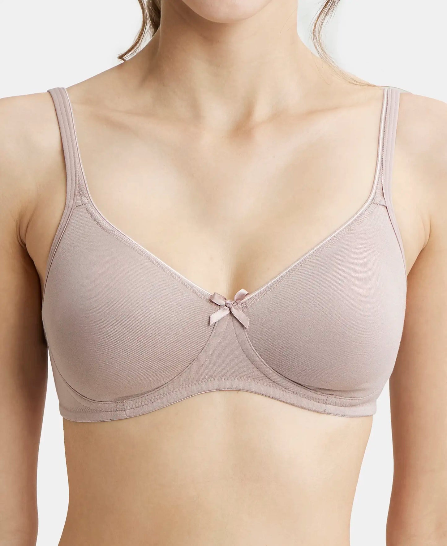 Wirefree Non Padded Super Combed Cotton Elastane Medium Coverage Everyday Bra with Concealed Shaper Panel - Mocha-7