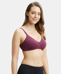 Wirefree Non Padded Super Combed Cotton Elastane Medium Coverage Everyday Bra with Concealed Shaper Panel - Prune-2