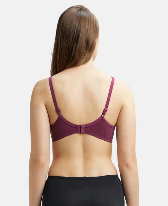 Wirefree Non Padded Super Combed Cotton Elastane Medium Coverage Everyday Bra with Concealed Shaper Panel - Prune-3