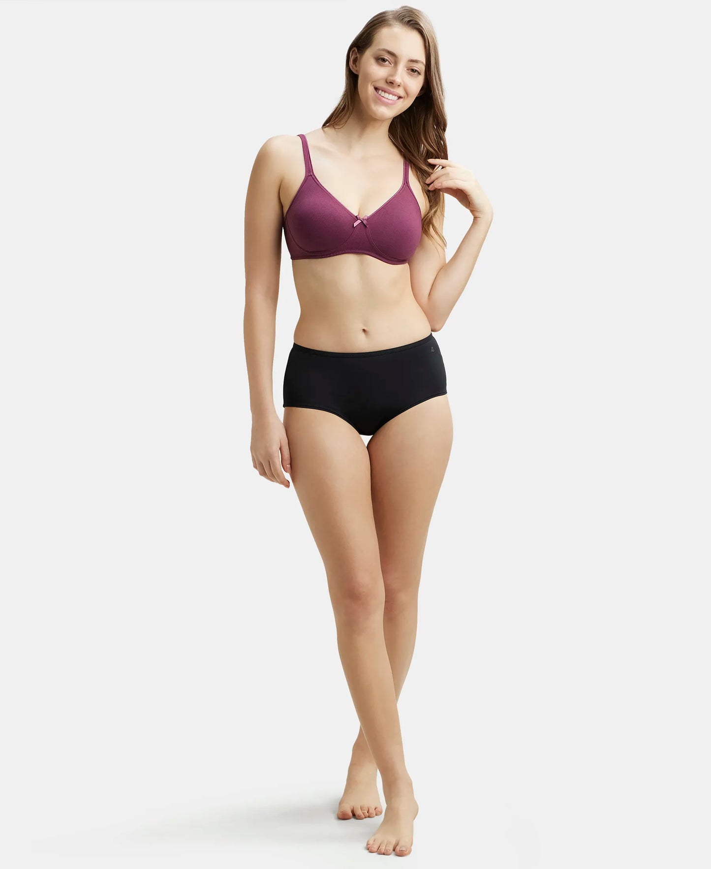Wirefree Non Padded Super Combed Cotton Elastane Medium Coverage Everyday Bra with Concealed Shaper Panel - Prune-4