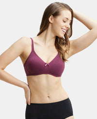 Wirefree Non Padded Super Combed Cotton Elastane Medium Coverage Everyday Bra with Concealed Shaper Panel - Prune-5