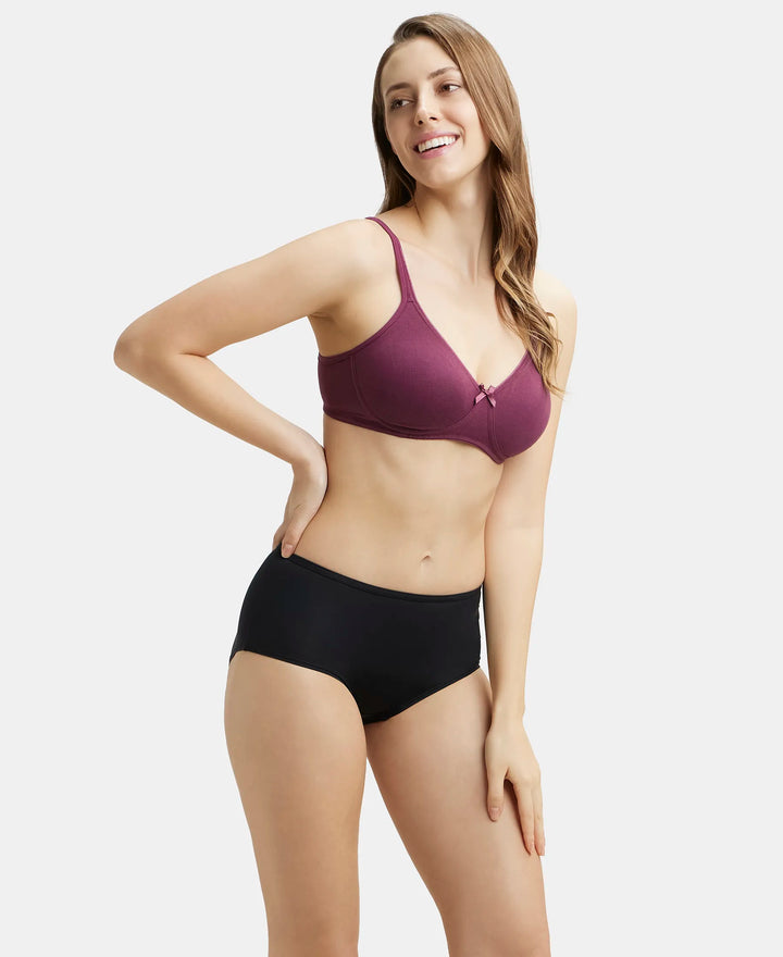 Wirefree Non Padded Super Combed Cotton Elastane Medium Coverage Everyday Bra with Concealed Shaper Panel - Prune-6