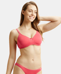 Wirefree Non Padded Super Combed Cotton Elastane Medium Coverage Everyday Bra with Concealed Shaper Panel - Ruby-5