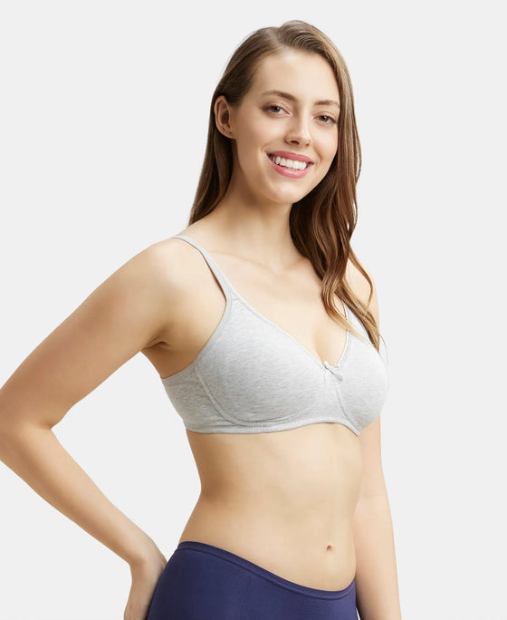 Wirefree Non Padded Super Combed Cotton Elastane Medium Coverage Everyday Bra with Concealed Shaper Panel - Steel Grey Melange-2