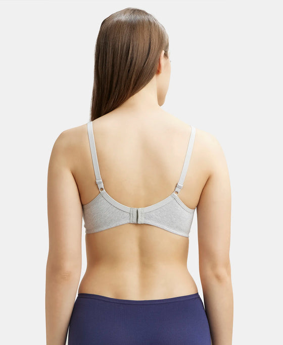Wirefree Non Padded Super Combed Cotton Elastane Medium Coverage Everyday Bra with Concealed Shaper Panel - Steel Grey Melange-3