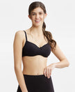 Wirefree Padded Super Combed Cotton Elastane Medium Coverage T-Shirt Bra with Lace Styling - Black-1