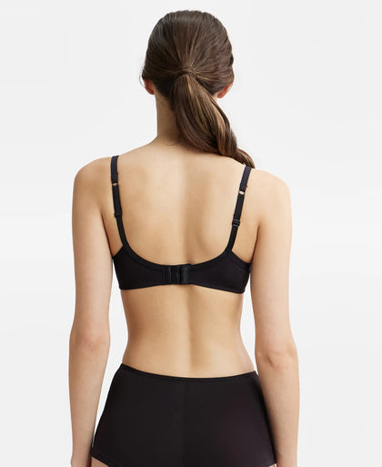 Wirefree Padded Super Combed Cotton Elastane Medium Coverage T-Shirt Bra with Lace Styling - Black-3