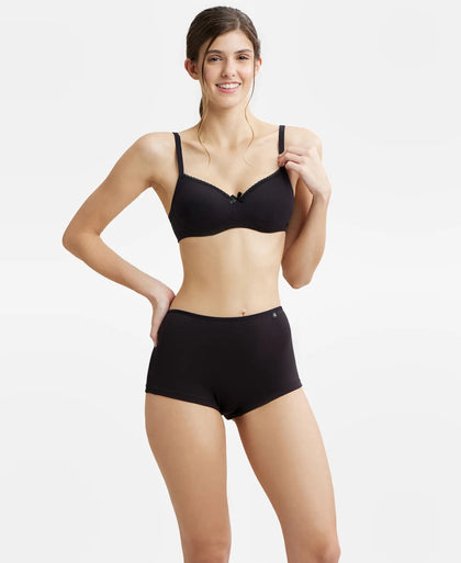 Wirefree Padded Super Combed Cotton Elastane Medium Coverage T-Shirt Bra with Lace Styling - Black-6