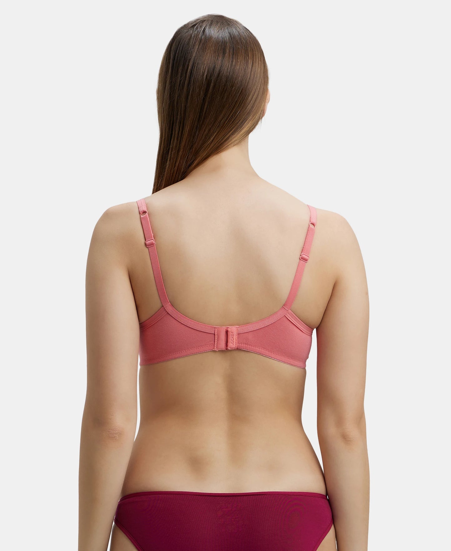 Wirefree Padded Super Combed Cotton Elastane Medium Coverage T-Shirt Bra with Lace Styling - Blush Pink-3