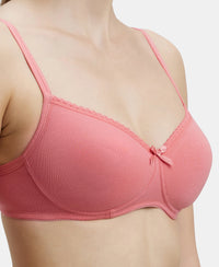 Wirefree Padded Super Combed Cotton Elastane Medium Coverage T-Shirt Bra with Lace Styling - Blush Pink-7