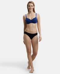 Wirefree Padded Super Combed Cotton Elastane Medium Coverage T-Shirt Bra with Lace Styling - Blue Depth-4