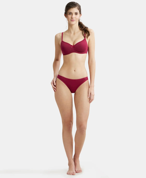 Wirefree Padded Super Combed Cotton Elastane Medium Coverage T-Shirt Bra with Lace Styling - Beet Red-4