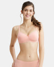 Wirefree Padded Super Combed Cotton Elastane Medium Coverage T-Shirt Bra with Lace Styling - Candlelight Peach-1