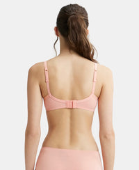 Wirefree Padded Super Combed Cotton Elastane Medium Coverage T-Shirt Bra with Lace Styling - Candlelight Peach-3