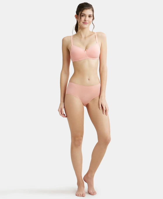 Wirefree Padded Super Combed Cotton Elastane Medium Coverage T-Shirt Bra with Lace Styling - Candlelight Peach-4