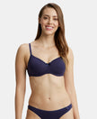 Wirefree Padded Super Combed Cotton Elastane Medium Coverage T-Shirt Bra with Lace Styling - Classic Navy-1