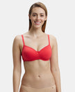 Wirefree Padded Super Combed Cotton Elastane Medium Coverage T-Shirt Bra with Lace Styling - Hibiscus-1