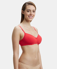 Wirefree Padded Super Combed Cotton Elastane Medium Coverage T-Shirt Bra with Lace Styling - Hibiscus-2