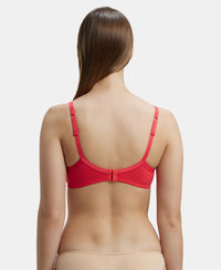 Wirefree Padded Super Combed Cotton Elastane Medium Coverage T-Shirt Bra with Lace Styling - Hibiscus-3