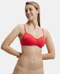 Wirefree Padded Super Combed Cotton Elastane Medium Coverage T-Shirt Bra with Lace Styling - Hibiscus-5