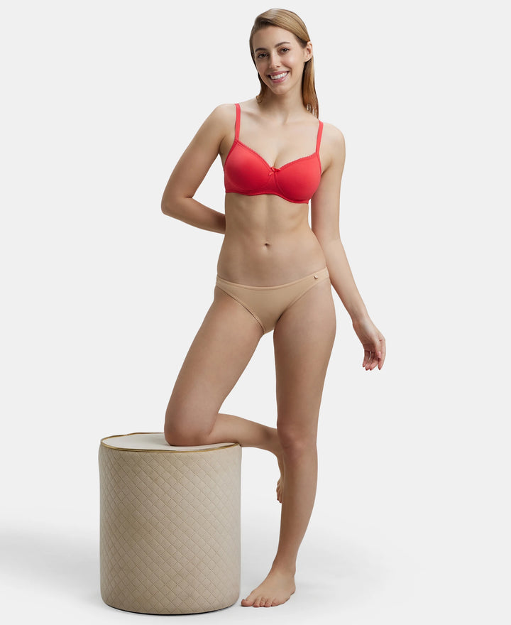 Wirefree Padded Super Combed Cotton Elastane Medium Coverage T-Shirt Bra with Lace Styling - Hibiscus-6