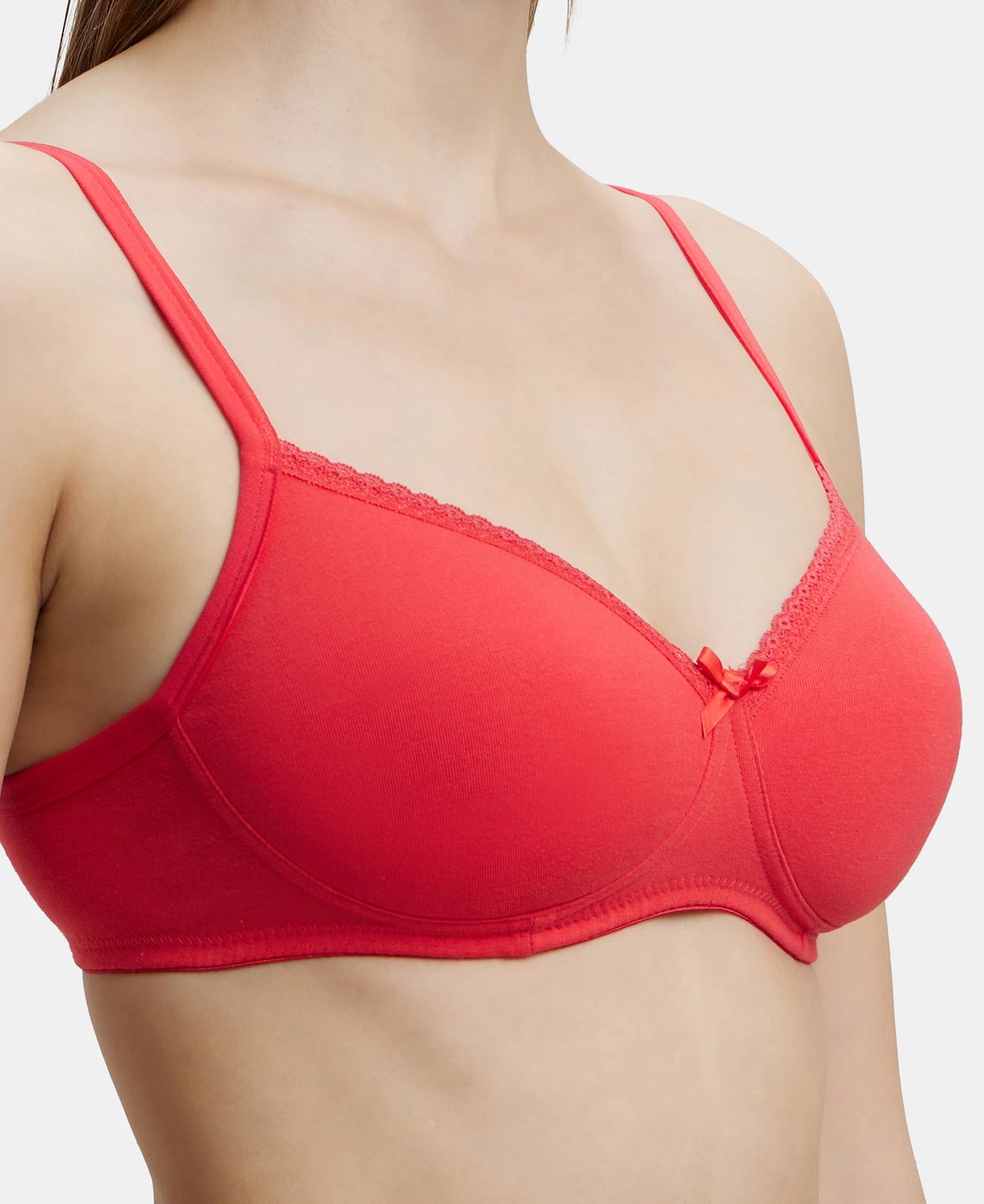Wirefree Padded Super Combed Cotton Elastane Medium Coverage T-Shirt Bra with Lace Styling - Hibiscus-7