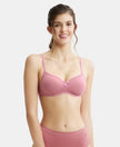 Wirefree Padded Super Combed Cotton Elastane Medium Coverage T-Shirt Bra with Lace Styling - Heather Rose-1